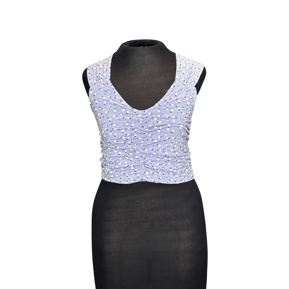 Primark Cares Womens Sleeveless Ruched Crop Top Size M Floral Blue